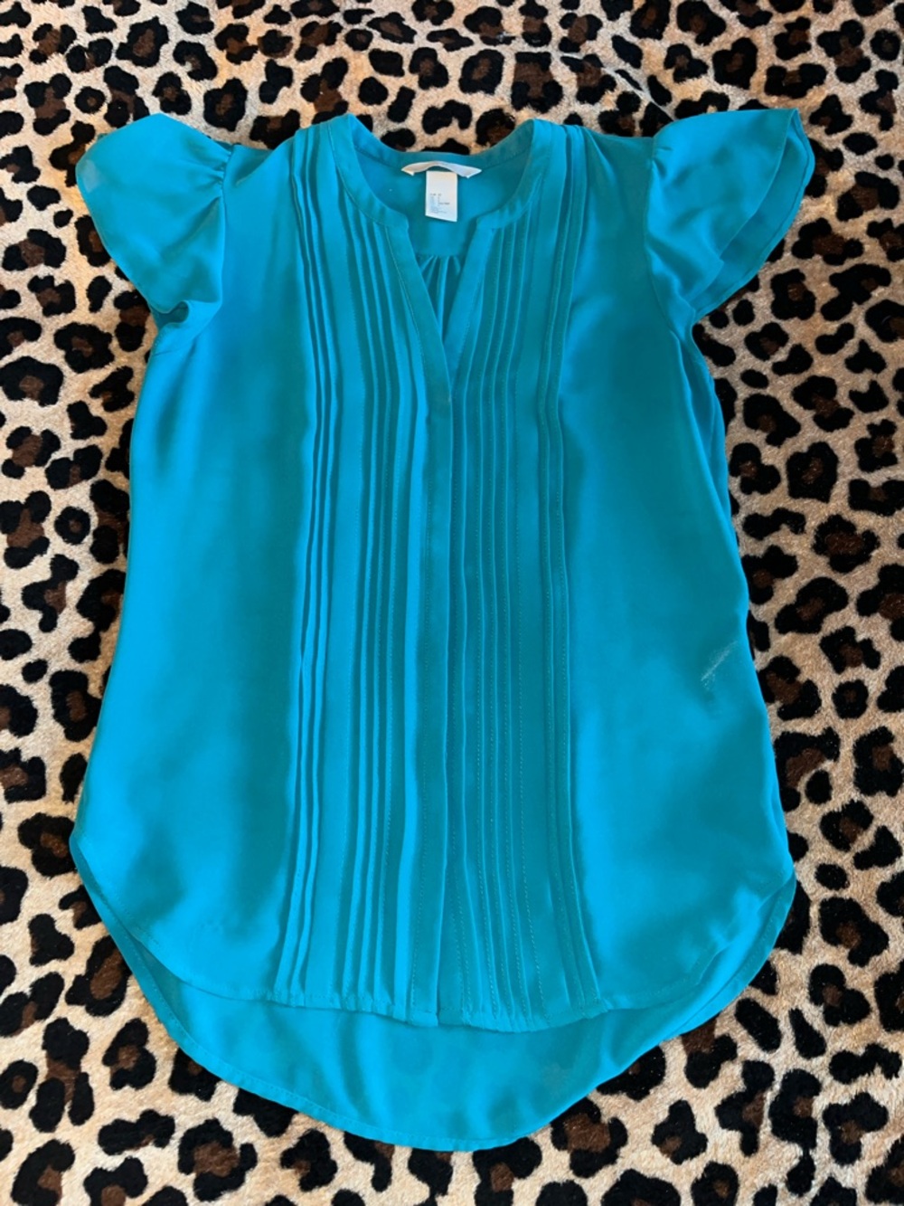 H&M Teal Pintuck Cap-Sleeve Blouse